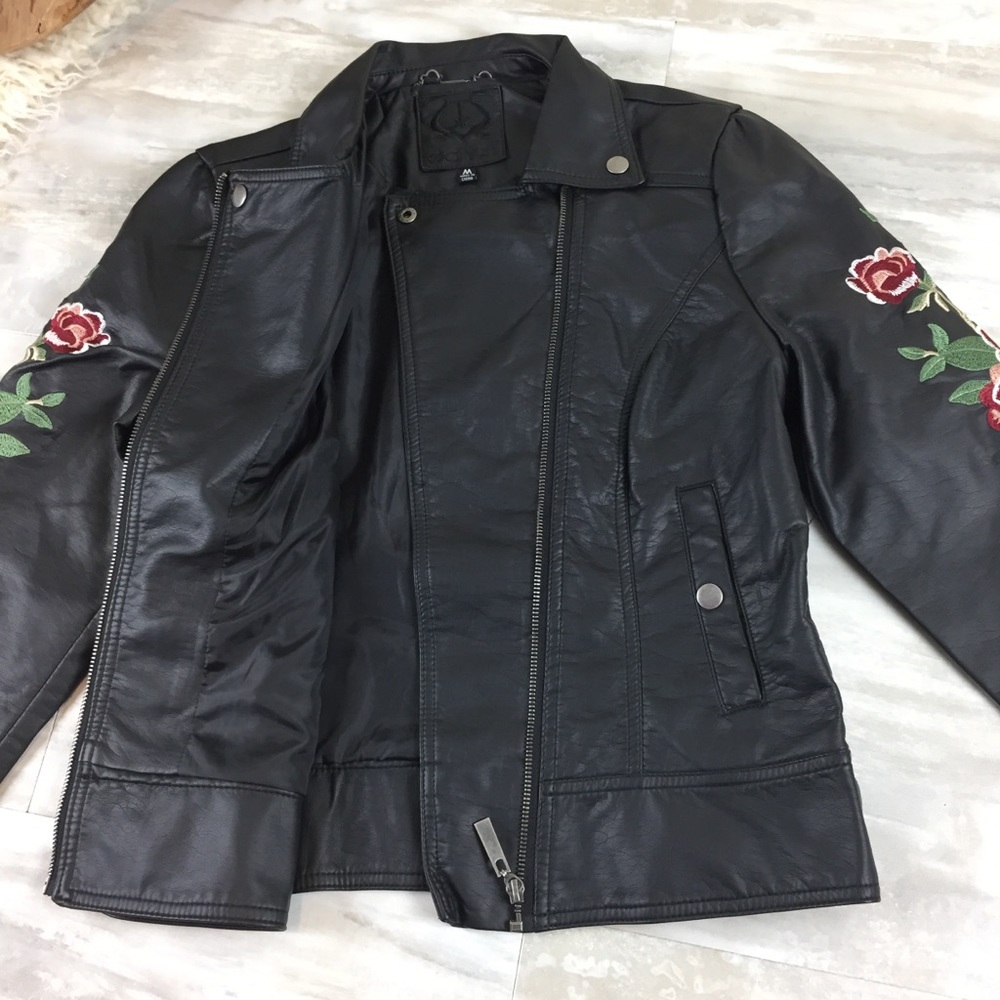 NWOT ODYN Faux Leather Moto Floral Jacket Size M - Picture 8 of 12